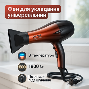 Фен для волосся Gemei GM-1719 1800 Вт для укладання та сушіння волосся ws28322 фото