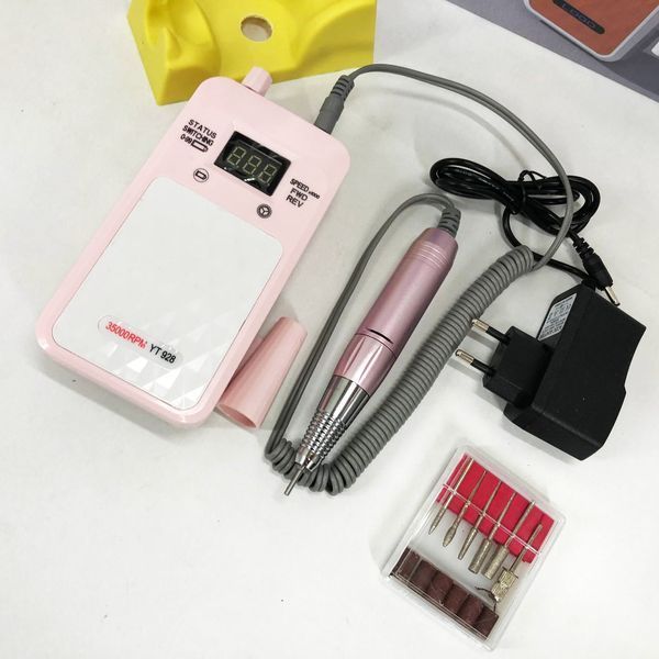 Портативний фрезер для нігтів Nail Drill YT-928 акумуляторний з індикатором заряду на 35 000 оборотів. Колір: рожевий ws79382-1 фото