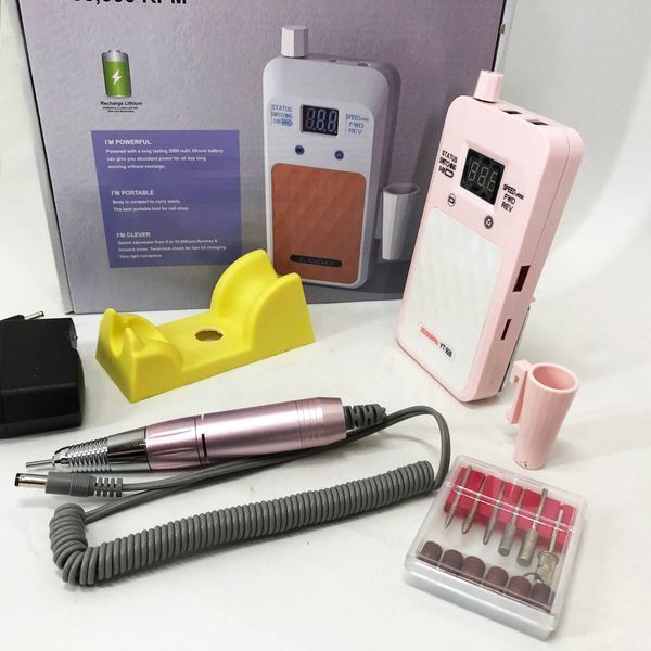 Портативний фрезер для нігтів Nail Drill YT-928 акумуляторний з індикатором заряду на 35 000 оборотів. Колір: рожевий ws79382-1 фото