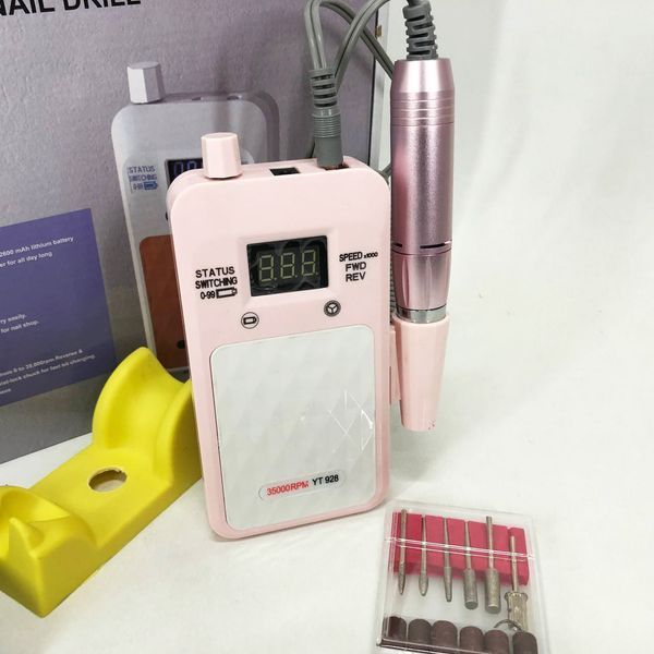 Портативний фрезер для нігтів Nail Drill YT-928 акумуляторний з індикатором заряду на 35 000 оборотів. Колір: рожевий ws79382-1 фото