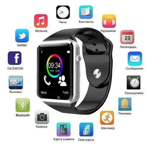 Смарт-годинник Smart Watch A1 розумний електронний зі слотом під sim-карту + карту пам'яті micro-sd. Колір: срібний ws73332-3 фото