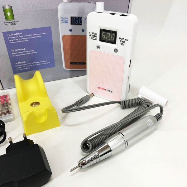 Портативний фрезер для нігтів Nail Drill YT-928 акумуляторний з індикатором заряду на 35 000 оборотів. Колір: білий ws79382 фото