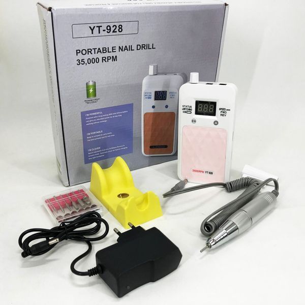 Портативний фрезер для нігтів Nail Drill YT-928 акумуляторний з індикатором заряду на 35 000 оборотів. Колір: білий ws79382 фото
