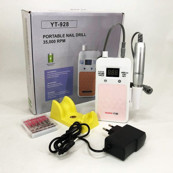 Портативний фрезер для нігтів Nail Drill YT-928 акумуляторний з індикатором заряду на 35 000 оборотів. Колір: білий ws79382 фото
