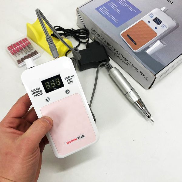 Портативний фрезер для нігтів Nail Drill YT-928 акумуляторний з індикатором заряду на 35 000 оборотів. Колір: білий ws79382 фото