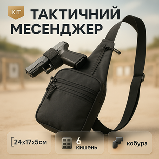 Якісна тактична сумка з кобурою, чоловіча сумка чорна з кордуру месенджер, тактичний месенджер ws46951 фото