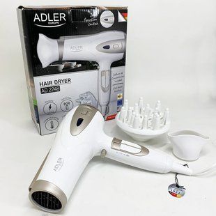 Електричний фен для волосся Adler AD-2248 White 2400Вт для укладання та сушіння з насадками з іонізацією ws82617 фото