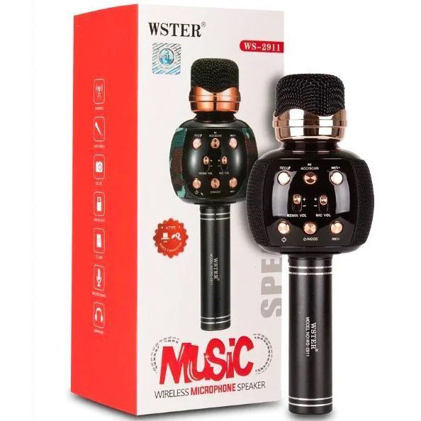 Бездротовий мікрофон караоке блютуз WSTER WS-2911 Bluetooth динамік. Колір: чорний ws99543 фото
