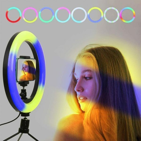 Кільцева світлодіодна лампа RGB LED RING MJ26 26 см з утримувачем телефону, кільцева лампа велика ws72796 фото