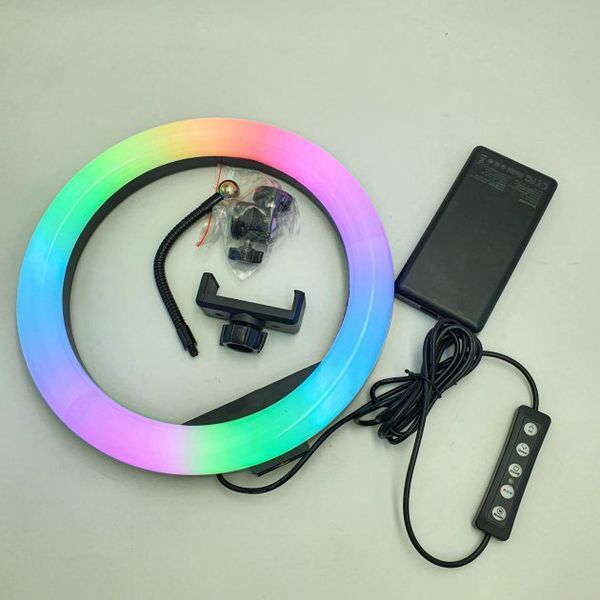 Кільцева світлодіодна лампа RGB LED RING MJ26 26 см з утримувачем телефону, кільцева лампа велика ws72796 фото