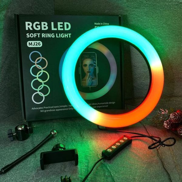 Кільцева світлодіодна лампа RGB LED RING MJ20 20 см із тримачем телефону ws72796-1 фото