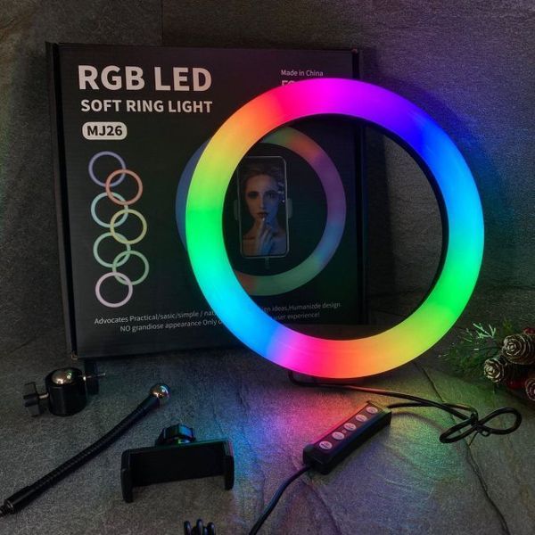 Кільцева світлодіодна лампа RGB LED RING MJ20 20 см із тримачем телефону ws72796-1 фото