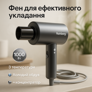 Професійний фен для волосся з іонізацією Rainberg RB-2253 2000Вт Gray ws97495-1 фото